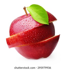 Red apple fruit with water drops isolated on white background