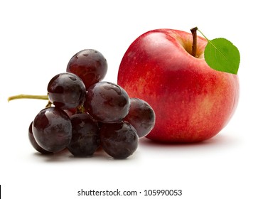 Red Apple And Grape On The White