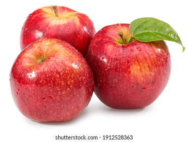 red apple with green leaf isolated on white background. clipping path.