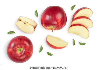 Red apple with half isolated on white background with clipping path and full depth of field. Top view. Flat lay. Set or collection - Shutterstock ID 1679799787