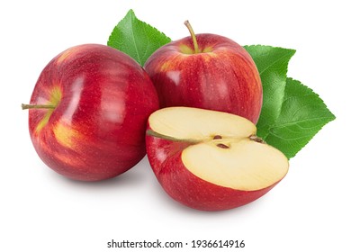 Red apple with half isolated on white background with clipping path and full depth of field