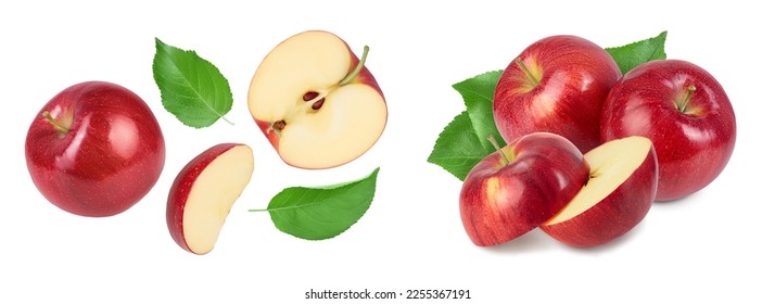 Red apple with half isolated on white background . Top view. Flat lay. - Shutterstock ID 2255367191