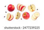 Red apple has water drop with slices collection isolated on white background. Clipping path.