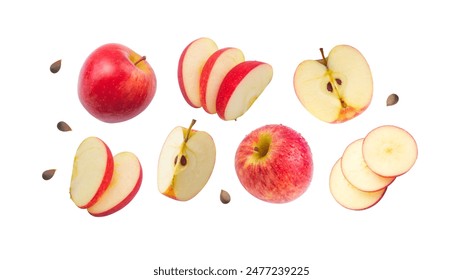 Red apple has water drop with slices collection isolated on white background. Clipping path. - Powered by Shutterstock