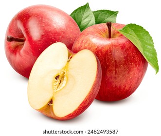 Red Apple isolated on white background, Fresh Pink Japanese Apple with leaf on white background, With clipping path. - Powered by Shutterstock