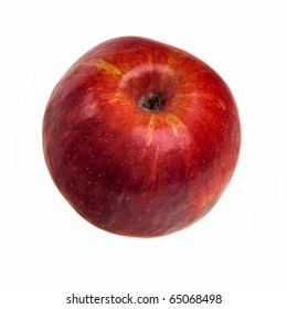 Red Apple Isolated Over White Background Visible From Above.