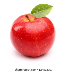 Red Apple With Leaf