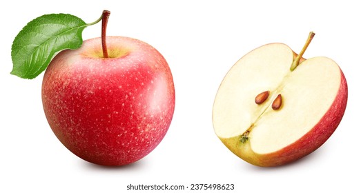 Red apple with leaves isolated. Apple on white background. Set of red appl with clipping path - Shutterstock ID 2375498623