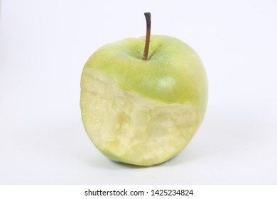 Red apple with missing a bite isolated on white background. Clipping path