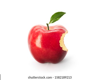Red apple with missing a bite isolated on white background.Apple logo.
