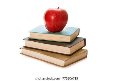 Red apple on books. White background - Powered by Shutterstock