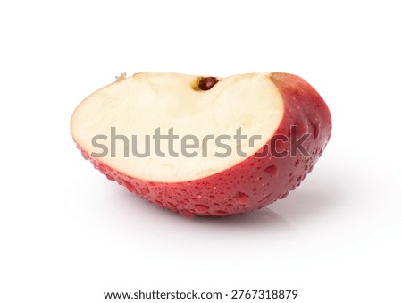 Red apple slice isolated on white background.