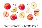 Red apple with slices collection pattern isolated on white background. Clipping path.