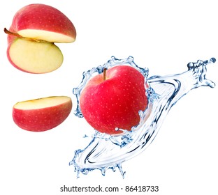 Red Apple Slices With Water Splash