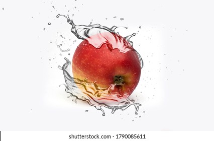 Red Apple Splash With Water