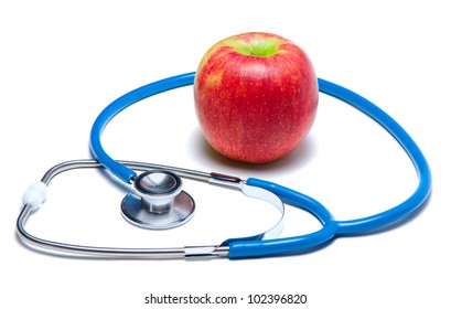 Red Apple With Stethoscope Isolated