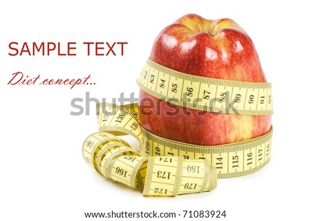 Red apple with tape isolated on white background