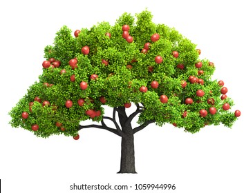 Red Apple Tree Isolated 3D Illustration