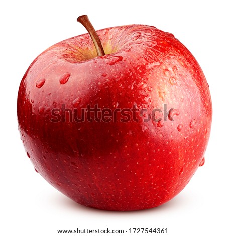 Red apple with water drops isolated on white background, clipping path, full depth of field