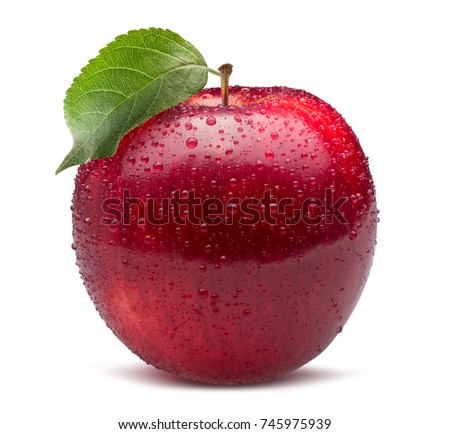 red apple in water drops isolated on a white background