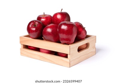 Red apple in wooden box (crate) isolated on white background with clipping path - Powered by Shutterstock