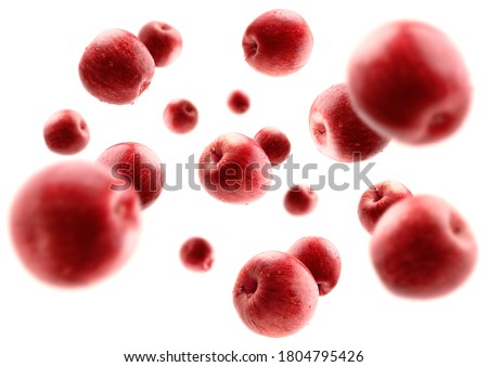 Red apples levitate on a white background