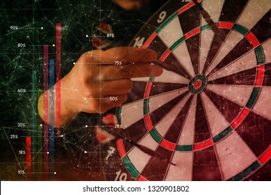 Red Arrow Dart Board With Hand Hold Closeup Business Financial Strategy Concept Aim For Goal Target With Retro Matte Tone Retro Style