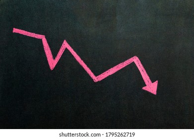 Red arrow drop business finance market concept on black background. Chart recession down crash stock - Shutterstock ID 1795262719