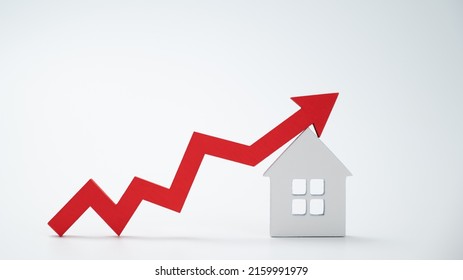a red up arrow and house. The concept of the rising price of real estate - Shutterstock ID 2159991979