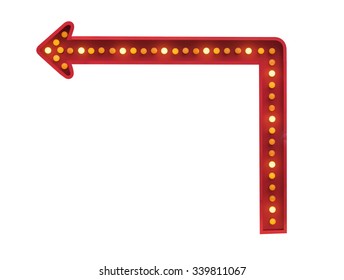 Red Arrow With Light Bulbs At A 90 Degree Angle On White Background