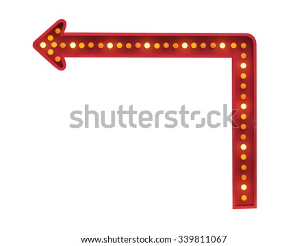 red arrow with light bulbs at a 90 degree angle on white background