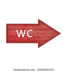 Red arrow. Arrow pointing to the right with the inscription wc. Wooden pointer in the shape of an arrow isolated on a white background - Powered by Shutterstock