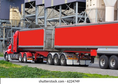 Red articulated semi truck
