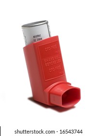 Red Asthma Inhaler Isolated On White Background