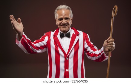 Red Background | Ticket Seller, Retro American Carnival Barker