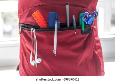 Red Backpack With School Supplies