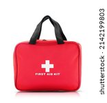Red bag with first aid kit isolated on white background
