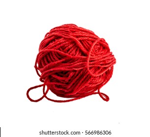 Red ball of yarn for knitting isolated on white background