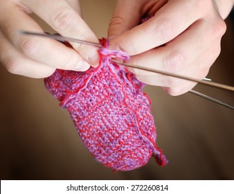 Red Ball Of Yarn Knitting Needles To Knit Socks