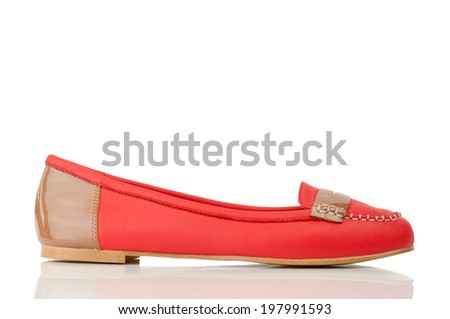 Red ballet shoe isolated on white background.