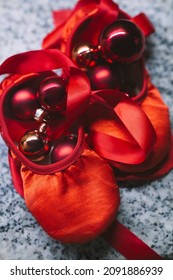 Red Ballet Shoes With Christmas Balls 