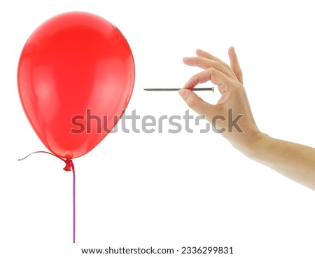 Red balloon pop isolated on white Βreaking up, separation concept