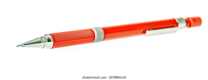 Red Ballpoint Pen Isolated On White Background With Clipping Path