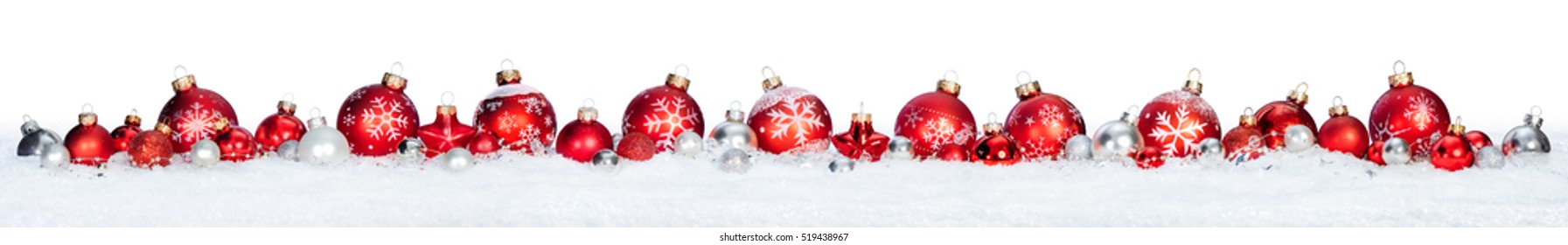 Red Balls In A Row Isolated On Snow - Christmas Border
 - Shutterstock ID 519438967