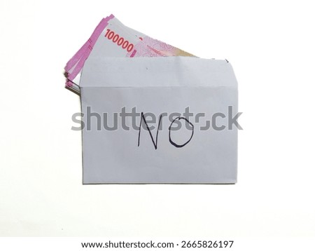Red banknotes peek from a “NO” envelope, visually representing a stand against corruption and the refusal of unethical money