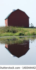 Red Bard On The Side Of A Pond