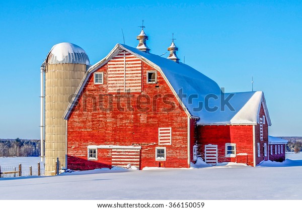 Red Barn Blanketed White Minnesota Snow Stock Photo Edit Now