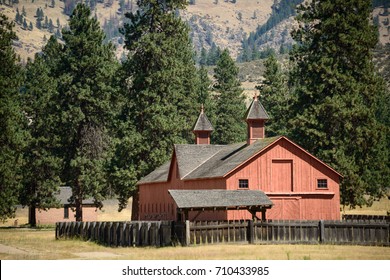 Red Barn At Fort Spokane In Lake Roosevelt National Recreation Area