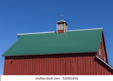 Red Barn, Green Roof, Blue Sky,