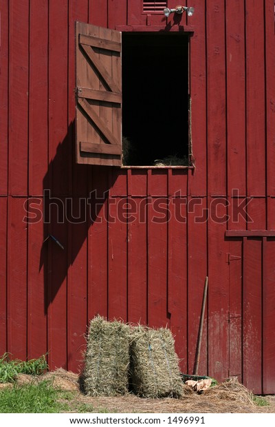 Red Barn Hay Loft Door Open Stock Photo Edit Now 1496991